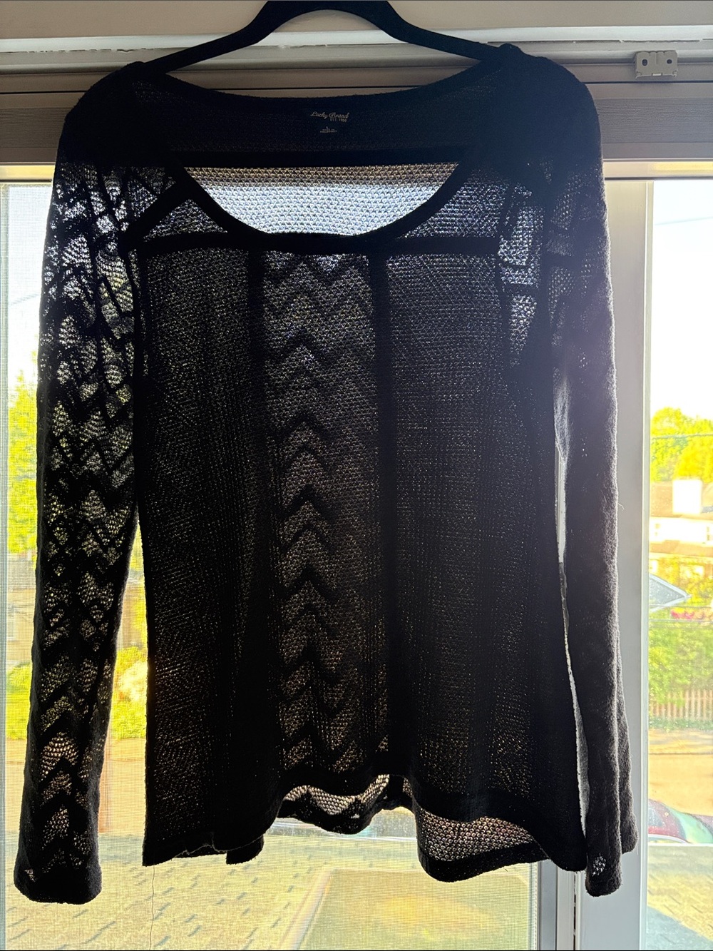 Lucky Brand Black Open-Weave Knit Long-Sleeve Top